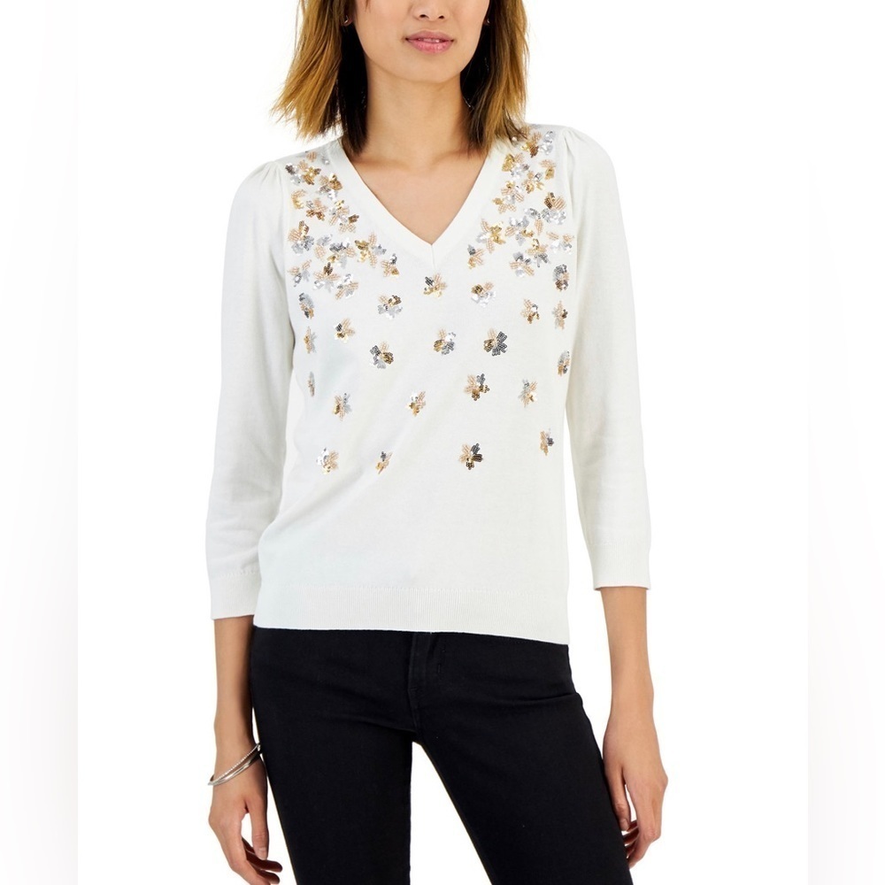 Charter club  Embellished V-Neck Sweater.